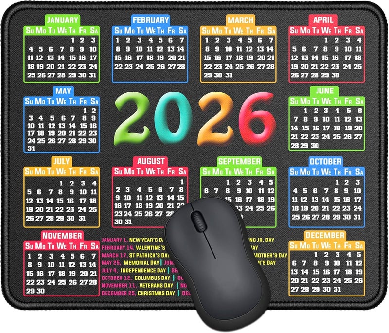 RMYMPMYX Mouse Pad with Stitched Edge, Computer Mouse Mat with Non-Slip Rubber Base, Mouse Pads for Computers Laptop Mouse 9.6x7.9x0.1 inch, (2026 Calendar Black) - Image 1